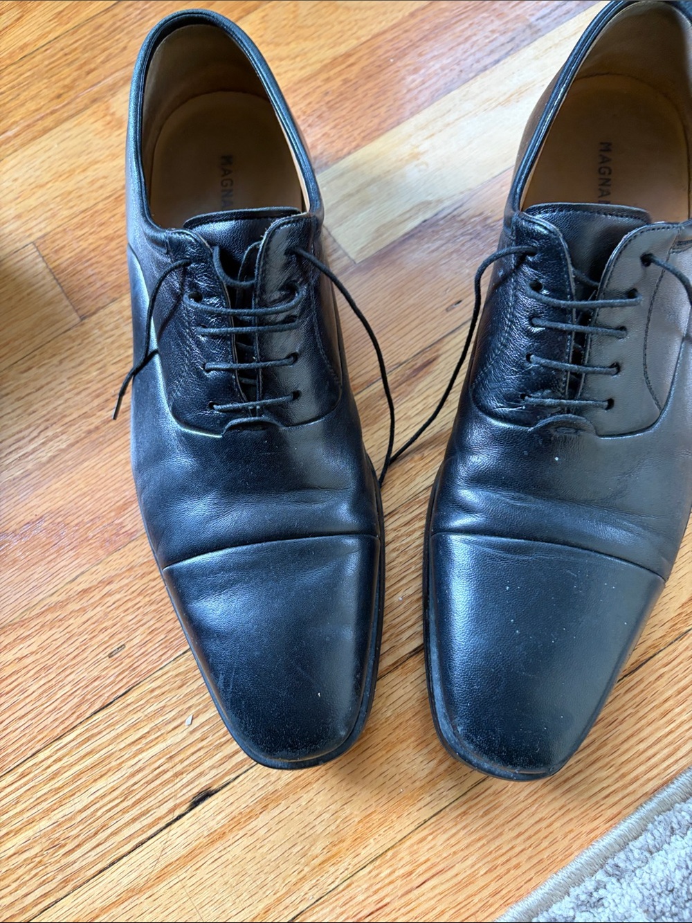 Magnanni Black Leather Cap-Toe Derby Shoes 10.5